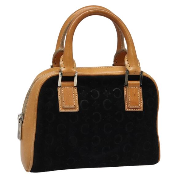 CELINE C Macadam Canvas Hand Bag Suede Leather Black Brown Silver - Picture 1 of 16